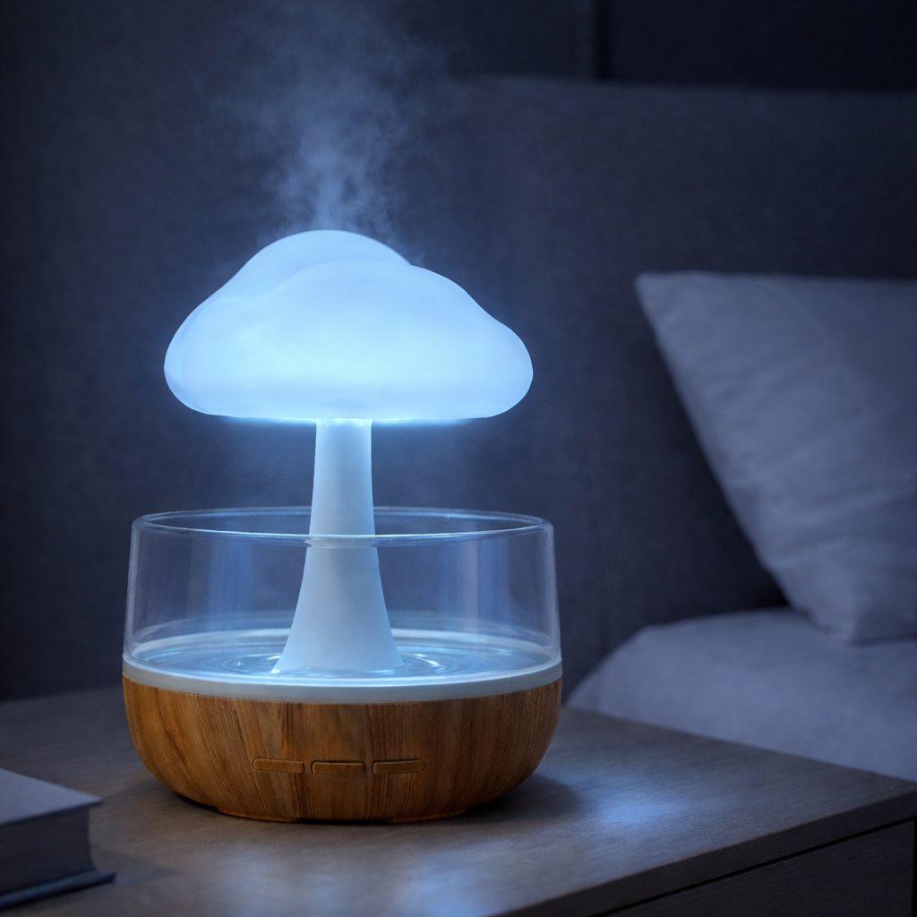 Rain Cloud Humidifier – Minimalist LED Raindrop Lamp & Diffuser